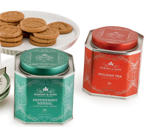 Harney & Sons Holiday Tea and Peppermint Tea in Octagonal Gift Tins with 30 sachets in each