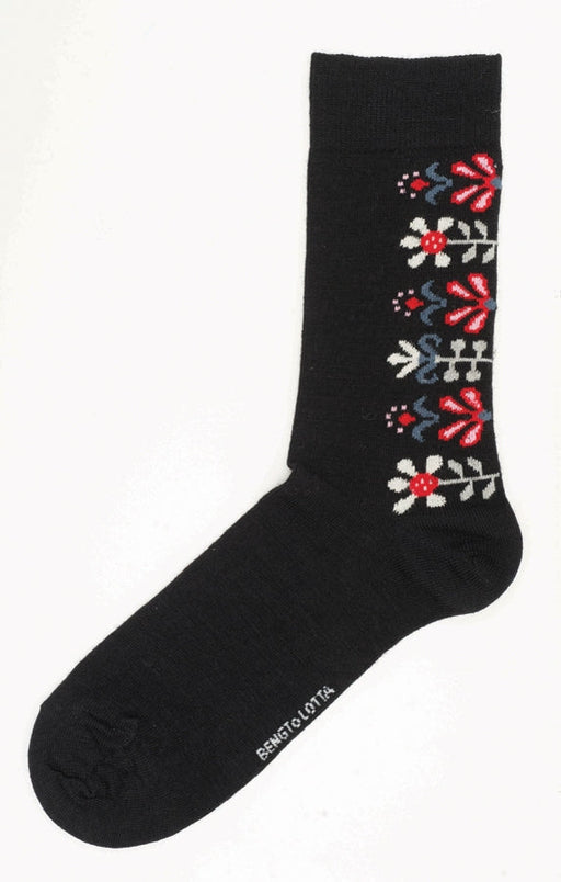 Swedish Socks - Black W/ Flowers