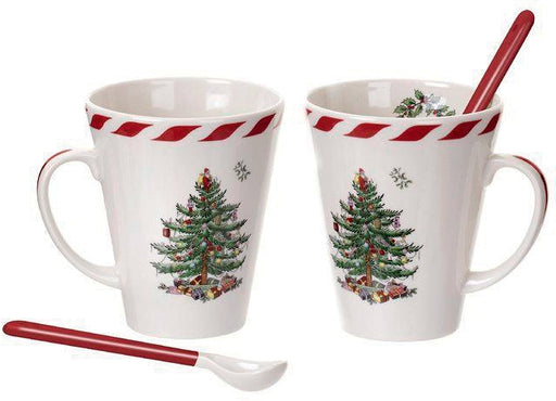 Set of Two Spode Ceramic Mugs and Spoons