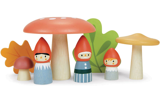 all wooden play set of Woodland Gnome Family