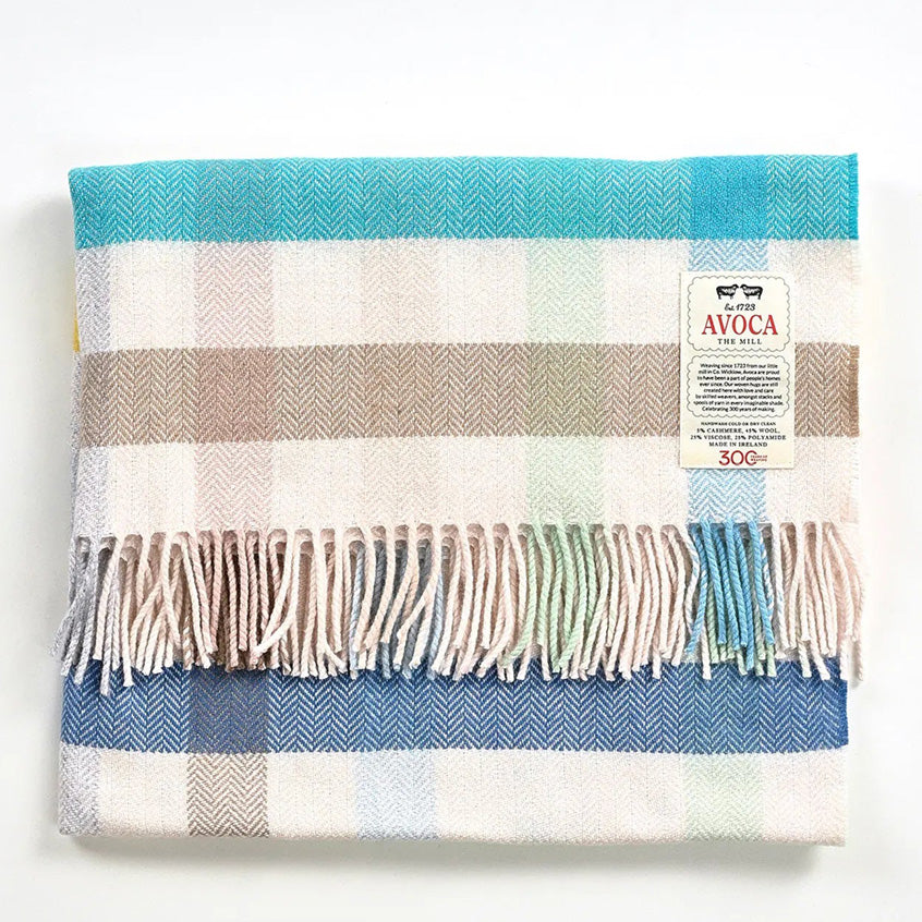 Avoca Baby Blanket Gingham Blue Cashmere Blend