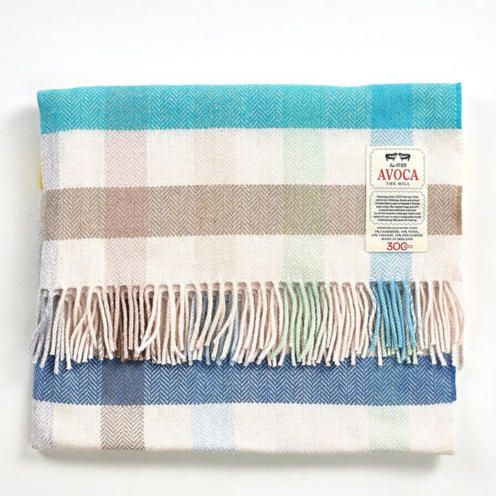 Irish Baby Blanket - Gingham Blue Cashmere Blend