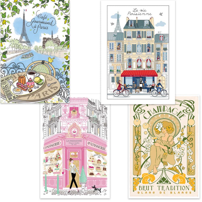 Four French Towels - Café Gourmand, La Vie Parisienne, Patisserie, Champagne