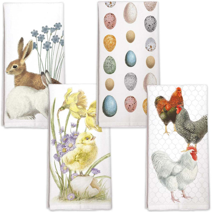 Four Kitchen Towels - Bunnies, Easter Eggs, Chick, Chickens