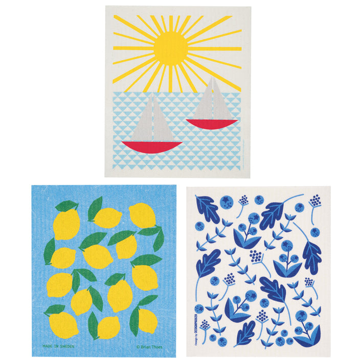 Swedish Dishcloths - Sailboats, Lemons and Blueberries