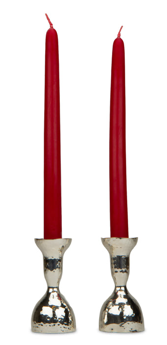 Hammered Silver Candle Holders for Taper Candles - One Pair (Candles Not Included)