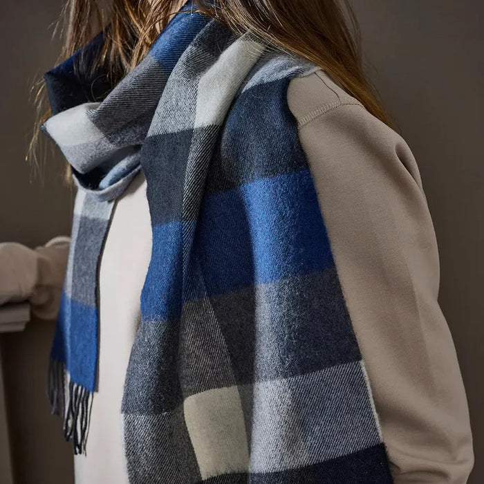 Avoca Wool Scarf - Navy/Grey Check