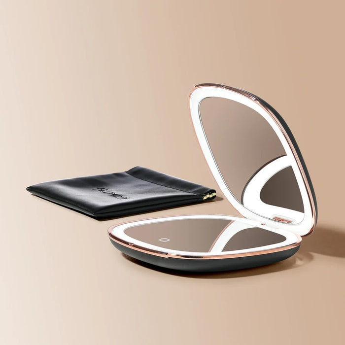 Mila Compact Mirror, Rechargeable LED Lights - Midnight Majesty
