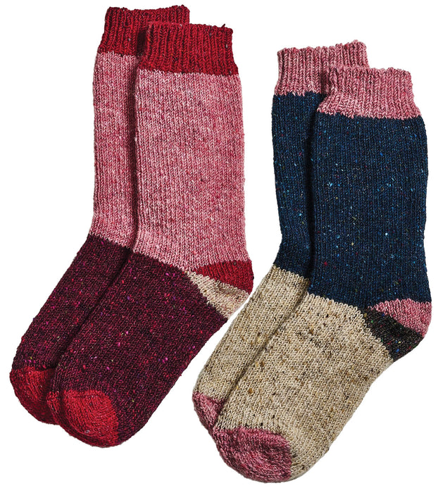 Women’s Pink/Maroon & Navy/Beige Irish Donegal Wool Socks