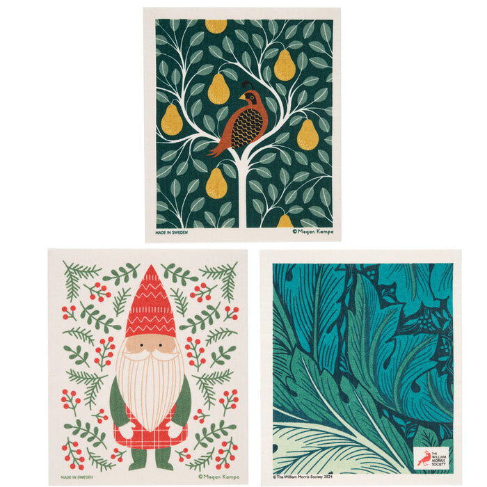 Swedish Dish Cloth Set - Partridge, Gnome, Acanthus