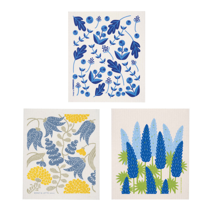 Swedish Dishcloth Set - Blueberry, Lilies, Lupine