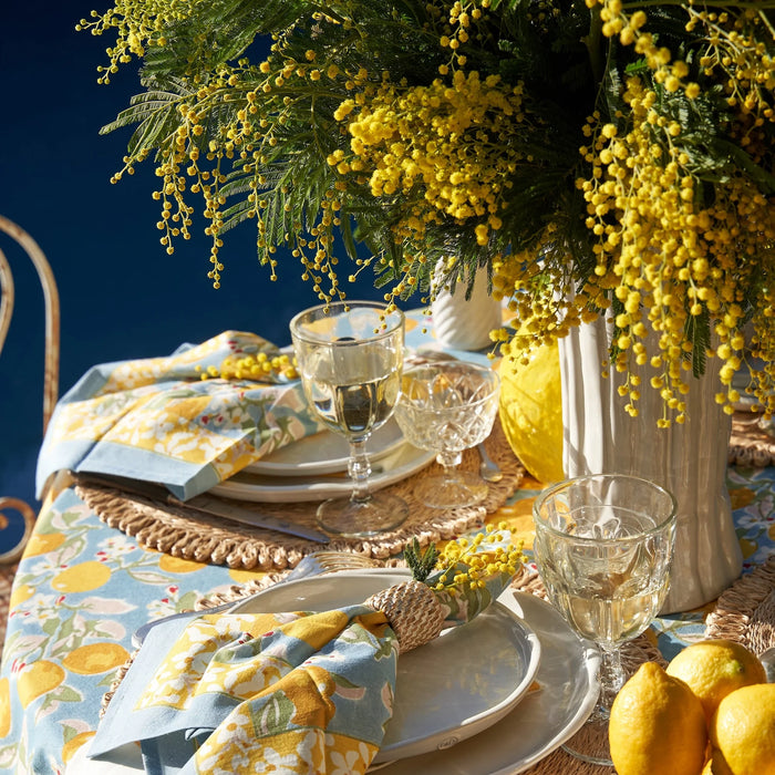 French Citron Yellow and Blue Tablecloth - 59"x59"