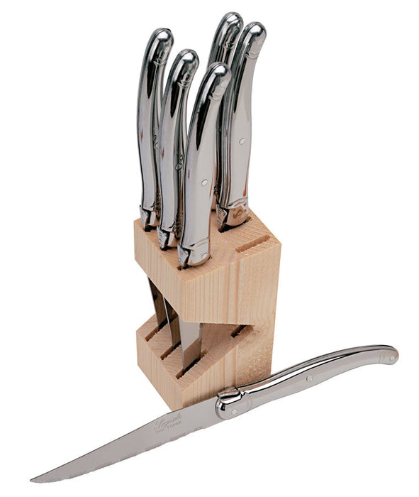Laguiole All Stainless Steel - 6 Steak knives in wooden block
