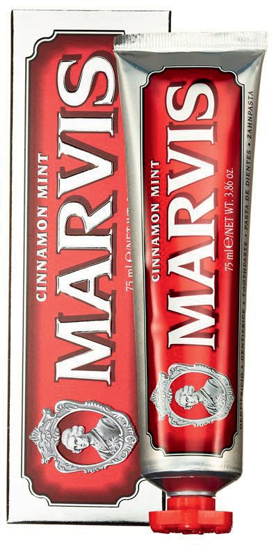 Tube of Marvis Cinnamint Toothpaste and box