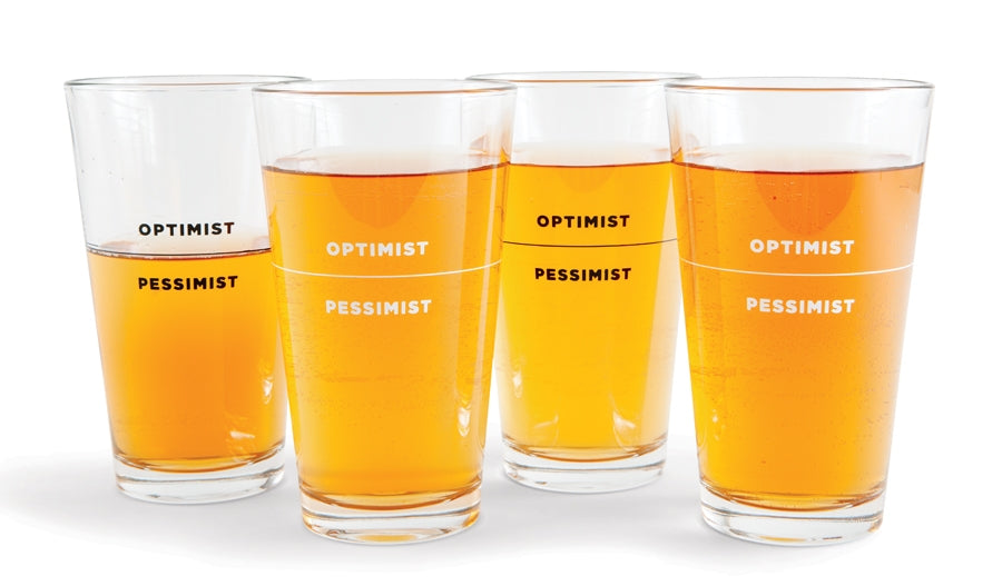 Four optimist pessimist glasses