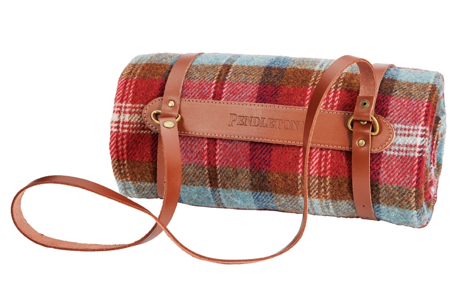 Ruby Beach Plaid Pendleton Blanket with Leather Carrier
