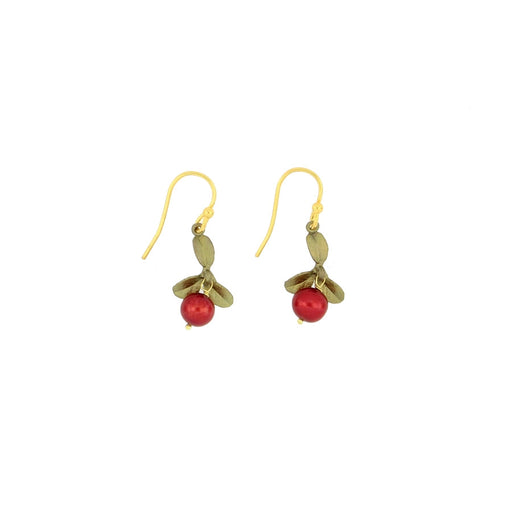 Gold Earrings with Cranberry Freshwater Pearls