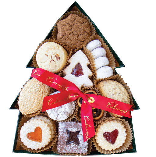 A Tree of Italian Holiday Cookies in a Christmas Tree-Shaped Wood Box