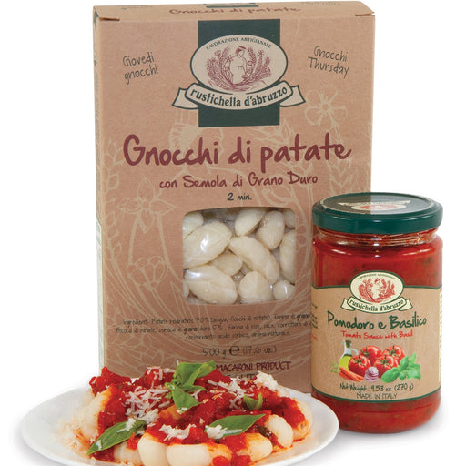 A package of gnocchi and a jar of tomato sauce