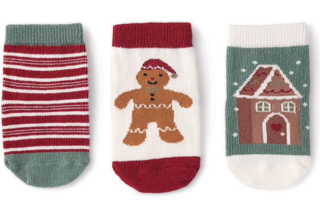 Gingerbread Socks - gift boxed set of three holiday themed baby socks