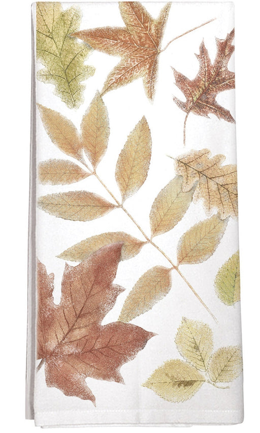Scattered Leaves Kitchen Towel - fall leaves on a white background