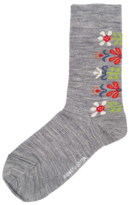Monica Socks, Light Grey with Embroidered Flowers, Large